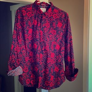 Navy and Red Floral Button Up